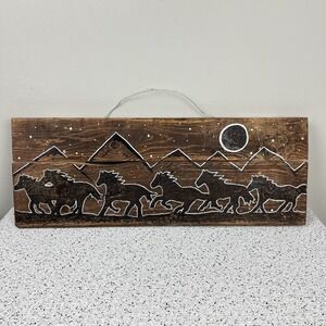 Hand Painted Rustic Wood Horse‎ Art Wall Hanging Barn Farmhouse Cottagecore 9x24